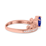 Heart Crown Ring Engagement Bridal Ring Round Simulated Cubic Zirconia 925 Sterling Silver