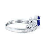 Heart Crown Ring Engagement Bridal Ring Round Simulated Cubic Zirconia 925 Sterling Silver