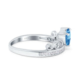 Heart Crown Ring Engagement Bridal Ring Round Simulated Cubic Zirconia 925 Sterling Silver