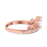 Heart Crown Ring Engagement Bridal Ring Round Simulated Cubic Zirconia 925 Sterling Silver