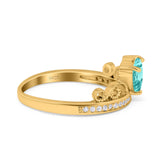 Heart Crown Ring Engagement Bridal Ring Round Simulated Cubic Zirconia 925 Sterling Silver