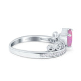 Heart Crown Ring Engagement Bridal Ring Round Simulated Cubic Zirconia 925 Sterling Silver