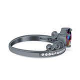 Heart Crown Ring Engagement Bridal Ring Round Simulated Cubic Zirconia 925 Sterling Silver