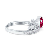 Heart Crown Ring Engagement Bridal Ring Round Simulated Cubic Zirconia 925 Sterling Silver