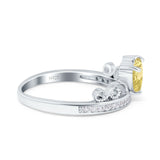 Heart Crown Ring Engagement Bridal Ring Round Simulated Cubic Zirconia 925 Sterling Silver