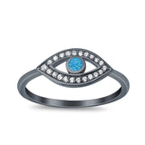 Evil Eye Ring Round Lab Opal Simulated Cubic Zirconia 925 Sterling Silver