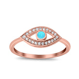 Evil Eye Ring Round Lab Opal Simulated Cubic Zirconia 925 Sterling Silver