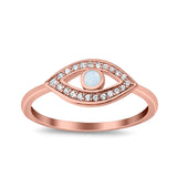 Evil Eye Ring Round Lab Opal Simulated Cubic Zirconia 925 Sterling Silver