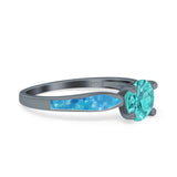 Solitaire Accent Engagement Ring Created White Opal Round Simulated Cubic Zirconia 925 Sterling Silver