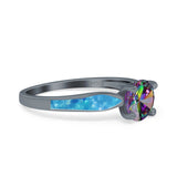 Solitaire Accent Engagement Ring Created White Opal Round Simulated Cubic Zirconia 925 Sterling Silver