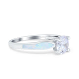 Solitaire Accent Engagement Ring Created White Opal Round Simulated Cubic Zirconia 925 Sterling Silver