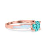 Solitaire Accent Engagement Ring Created White Opal Round Simulated Cubic Zirconia 925 Sterling Silver