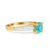 Solitaire Accent Engagement Ring Created White Opal Round Simulated Cubic Zirconia 925 Sterling Silver