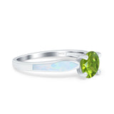 Solitaire Accent Engagement Ring Created White Opal Round Simulated Cubic Zirconia 925 Sterling Silver