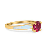 Solitaire Accent Engagement Ring Created White Opal Round Simulated Cubic Zirconia 925 Sterling Silver