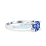 Solitaire Accent Engagement Ring Created White Opal Round Simulated Cubic Zirconia 925 Sterling Silver