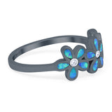 Plumeria Flower Ring Band Lab Created Opal Simulated Cubic Zirconia 925 Sterling Silver (8mm)