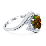 Swirl Oval Wedding Engagement Bridal Ring Simulated Cubic Zirconia 925 Sterling Silver