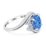 Art Deco Wedding Engagement Bridal Ring Round Simulated Blue Sapphire Cubic Zirconia 925 Sterling Silver