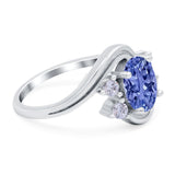 Art Deco Wedding Engagement Bridal Ring Round Simulated Blue Sapphire Cubic Zirconia 925 Sterling Silver