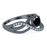 Art Deco Wedding Engagement Crisscross Bridal Ring Round Simulated Cubic Zirconia 925 Sterling Silver