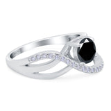 Art Deco Wedding Engagement Crisscross Bridal Ring Round Simulated Cubic Zirconia 925 Sterling Silver