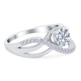 Art Deco Wedding Engagement Crisscross Bridal Ring Round Simulated Cubic Zirconia 925 Sterling Silver