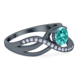 Art Deco Wedding Engagement Crisscross Bridal Ring Round Simulated Cubic Zirconia 925 Sterling Silver