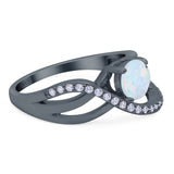 Art Deco Wedding Engagement Crisscross Bridal Ring Round Simulated Cubic Zirconia 925 Sterling Silver