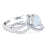 Art Deco Wedding Engagement Crisscross Bridal Ring Round Simulated Cubic Zirconia 925 Sterling Silver