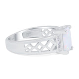 Fashion Ring Radiant Cut Lab Created White Opal Round Simulated Cubic Zirconia 925 Sterling Silver