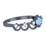 Fashion Half Eternity Ring Wave Design Round Lab Created Blue Opal Simulated Cubic Zirconia 925 Sterling Silver