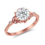 Art Deco Design Fashion Ring Round Simulated Cubic Zirconia 925 Sterling Silver