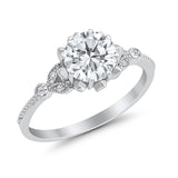 Art Deco Design Fashion Ring Round Simulated Cubic Zirconia 925 Sterling Silver