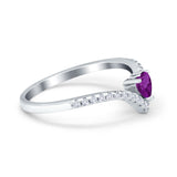 Chevron Midi V Ring Heart Simulated Stone Cubic Zirconia 925 Sterling Silver