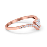 Chevron Midi V Ring Heart Simulated Stone Cubic Zirconia 925 Sterling Silver
