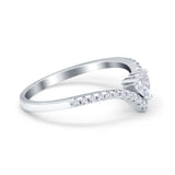 Chevron Midi V Ring Heart Simulated Stone Cubic Zirconia 925 Sterling Silver
