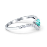 Chevron Midi V Ring Heart Simulated Stone Cubic Zirconia 925 Sterling Silver