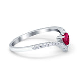 Chevron Midi V Ring Heart Simulated Stone Cubic Zirconia 925 Sterling Silver