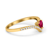 Chevron Midi V Ring Heart Simulated Stone Cubic Zirconia 925 Sterling Silver