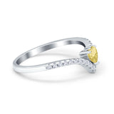 Chevron Midi V Ring Heart Simulated Stone Cubic Zirconia 925 Sterling Silver