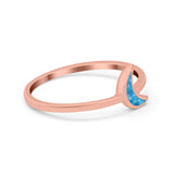 Moon Band Crescent Ring Round Simulated Cubic Zirconia Opal 925 Sterling Silver