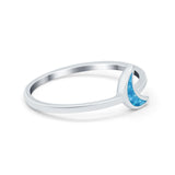 Moon Band Crescent Ring Round Simulated Cubic Zirconia Opal 925 Sterling Silver