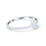 Moon Band Crescent Ring Round Simulated Cubic Zirconia Opal 925 Sterling Silver