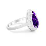 Halo Teardrop Wedding Ring Pear Simulated Cubic Zirconia 925 Sterling Silver