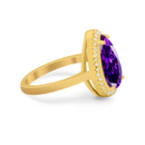 Halo Teardrop Wedding Ring Pear Simulated Cubic Zirconia 925 Sterling Silver
