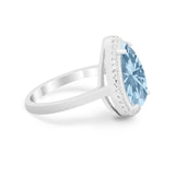 Halo Teardrop Wedding Ring Pear Simulated Cubic Zirconia 925 Sterling Silver