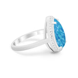 Halo Teardrop Wedding Ring Pear Simulated Cubic Zirconia 925 Sterling Silver