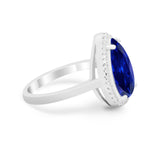Halo Teardrop Wedding Ring Pear Simulated Cubic Zirconia 925 Sterling Silver