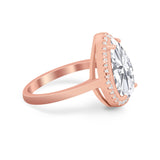 Halo Teardrop Wedding Ring Pear Simulated Cubic Zirconia 925 Sterling Silver